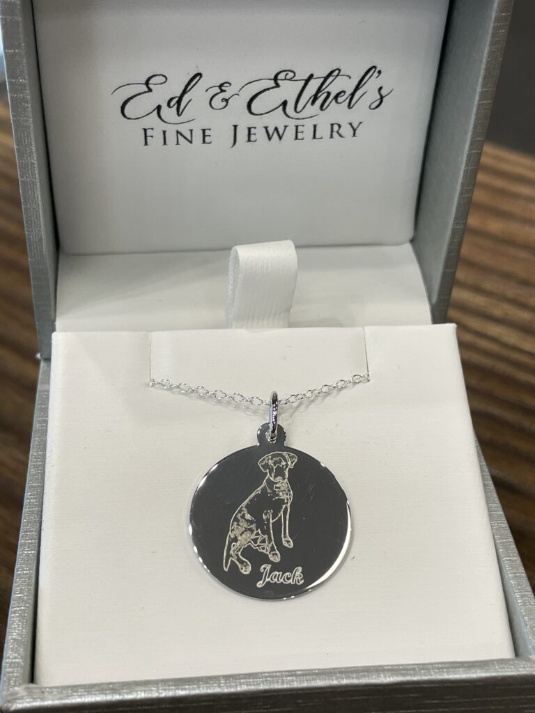 Pendant Featuring a Laser Engraved Dog "Jack" in an Ed & Ethel's Jewelry Box